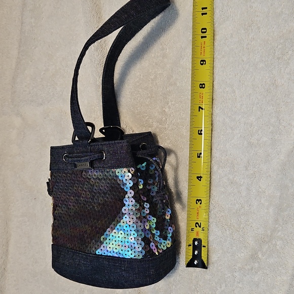 CHANEL Denim Iridescent Sequin Mini Bucket Bag - Picture 11 of 12